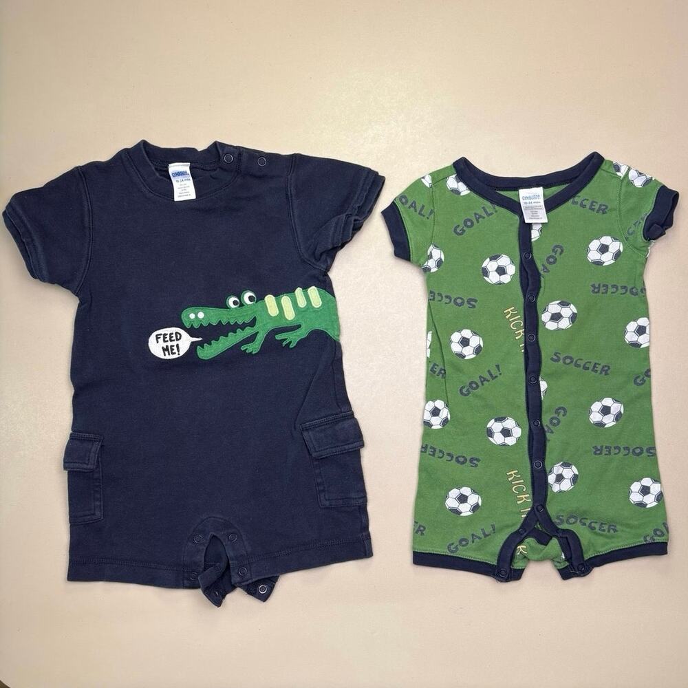 Gymboree Baby Romper Lot 18-24M Crocodile Soccer Short Sleeve EUC 2 Piece